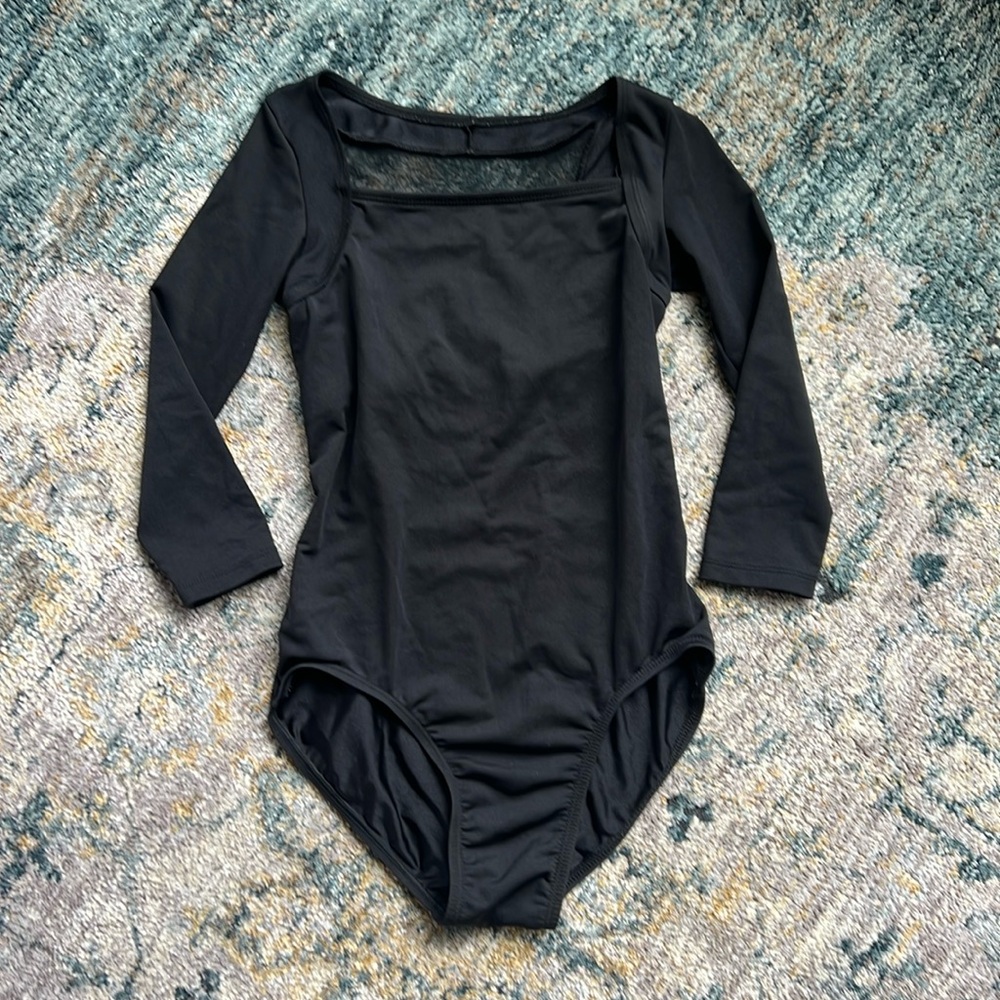3/4 Sleeve Black Dance Leotard